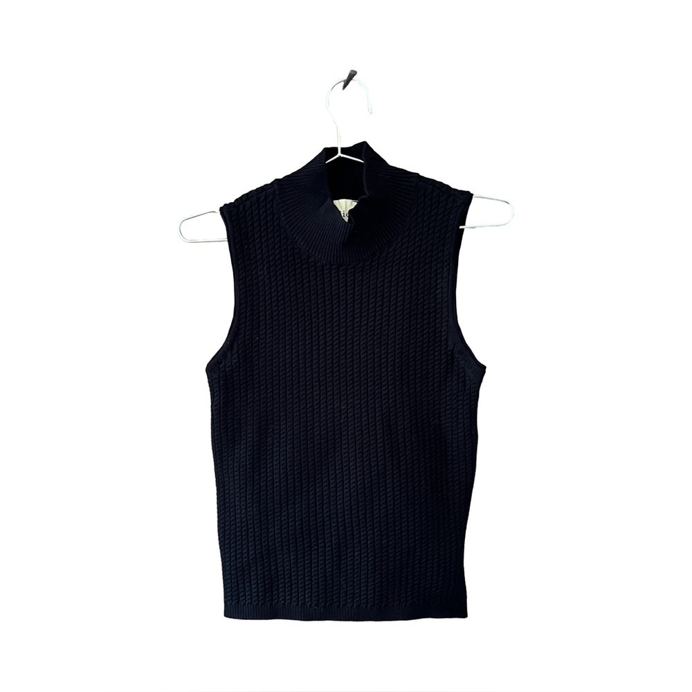 New Elie Tahari Ribbed Knit Sleeveless Mock Neck Black Shell Sweater Top L